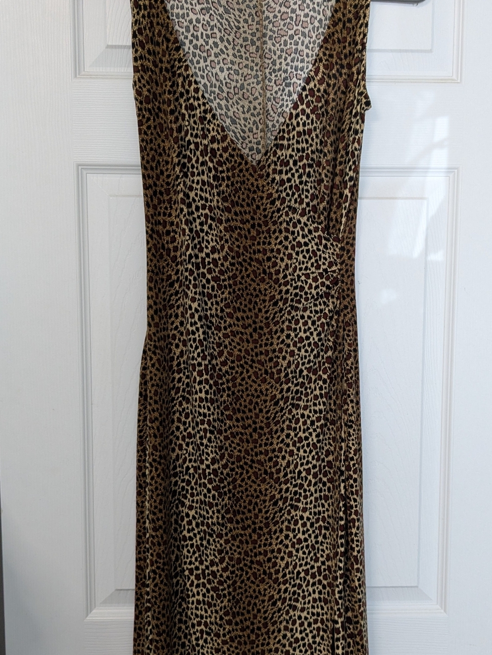 Leopard Print V-Neck Slip Dress - Brown
